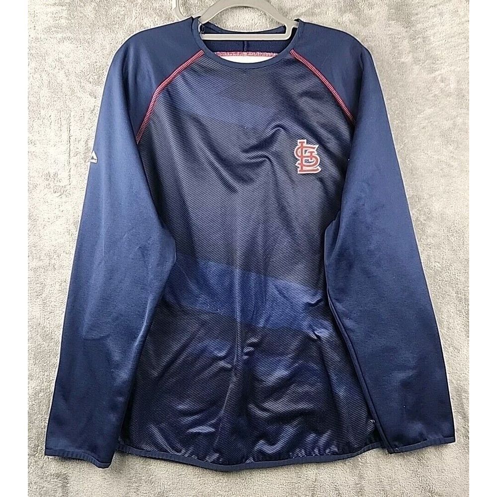 St Louis Cardinals Mens XL Blue Pullover Majestic Therma-Base MLB Flaw